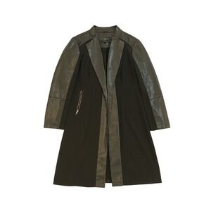 Marc‎ New York Andrew Marc Olive Green Faux Leather Trim Long Coat Jacket XL